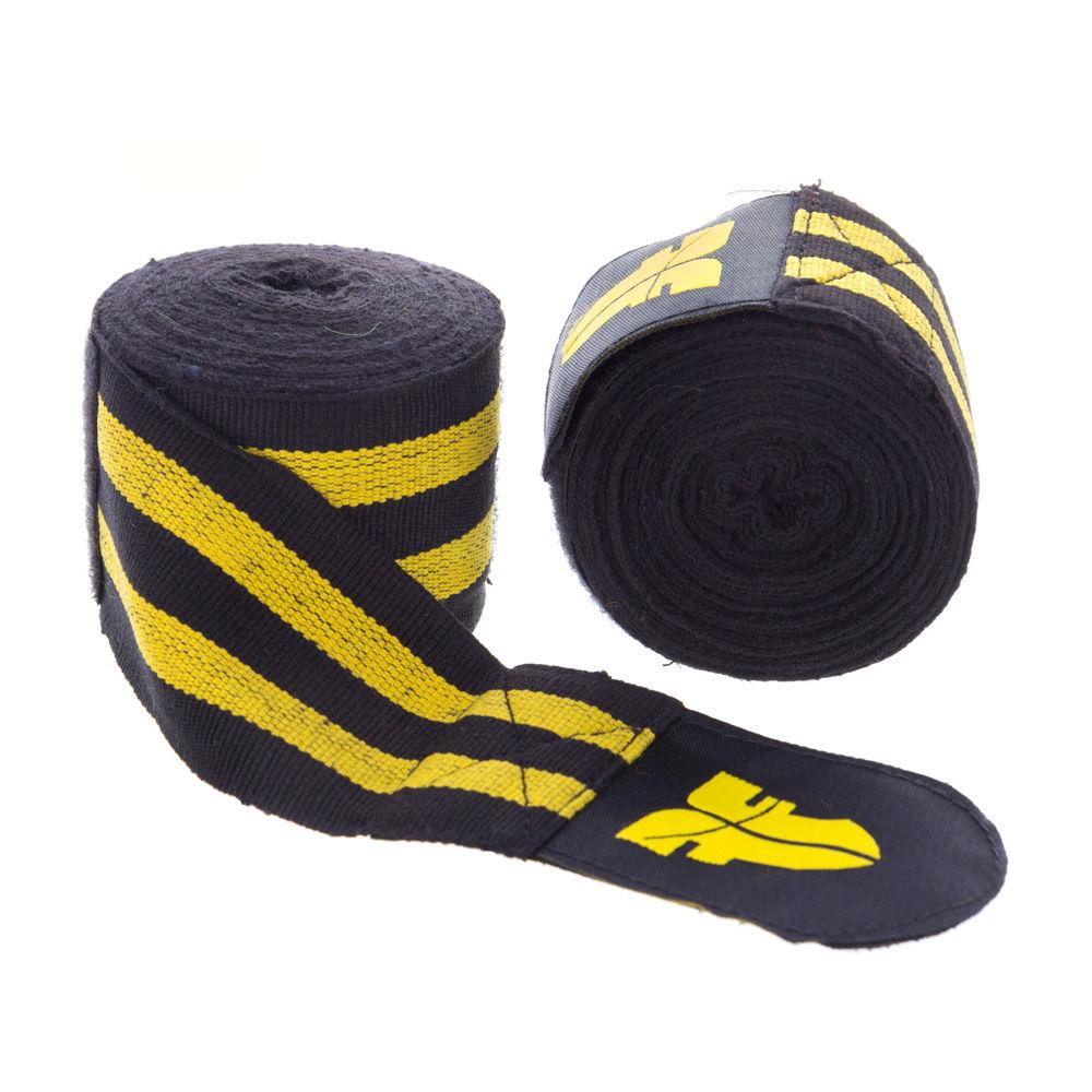 Fighter Black/Yellow striped Polycotton Handwraps