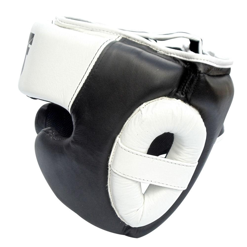 Fighter Leather Black / White Sparring Headguard
