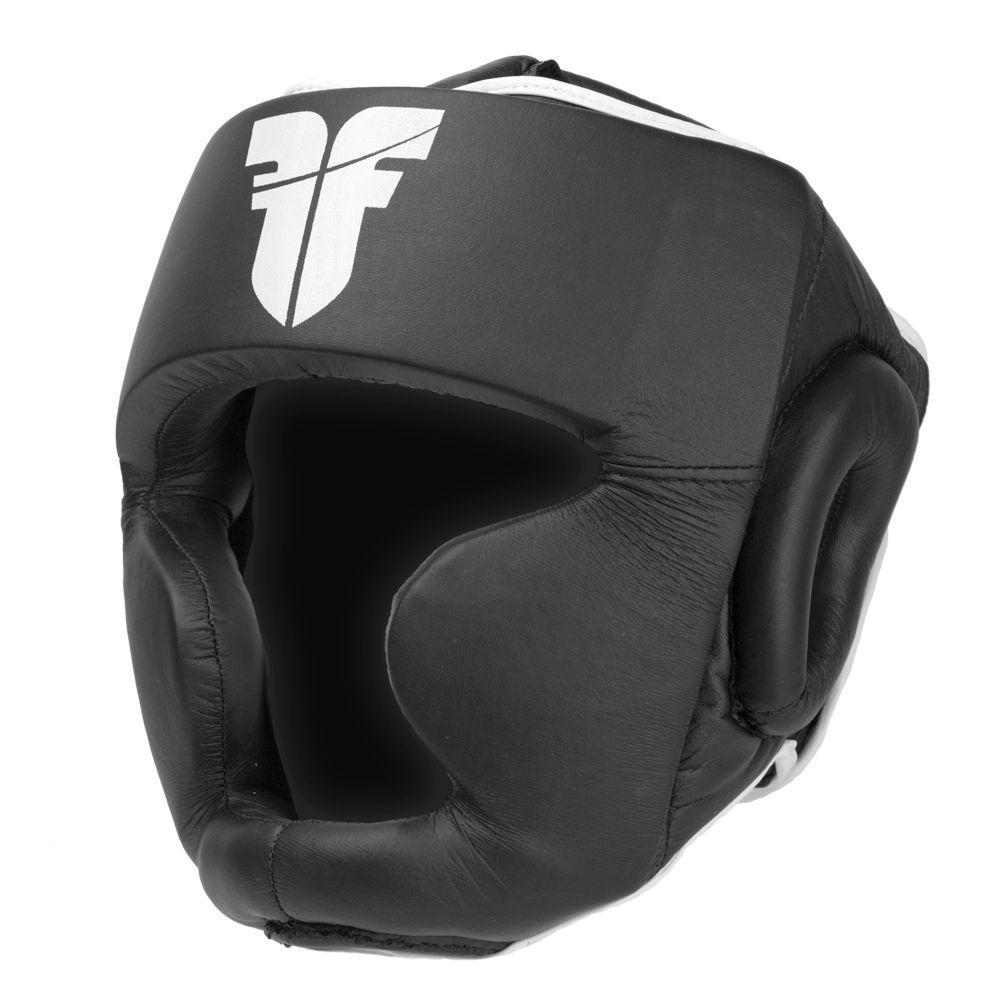 Fighter Synthetic Leather Full Sparring Headguard - black/white