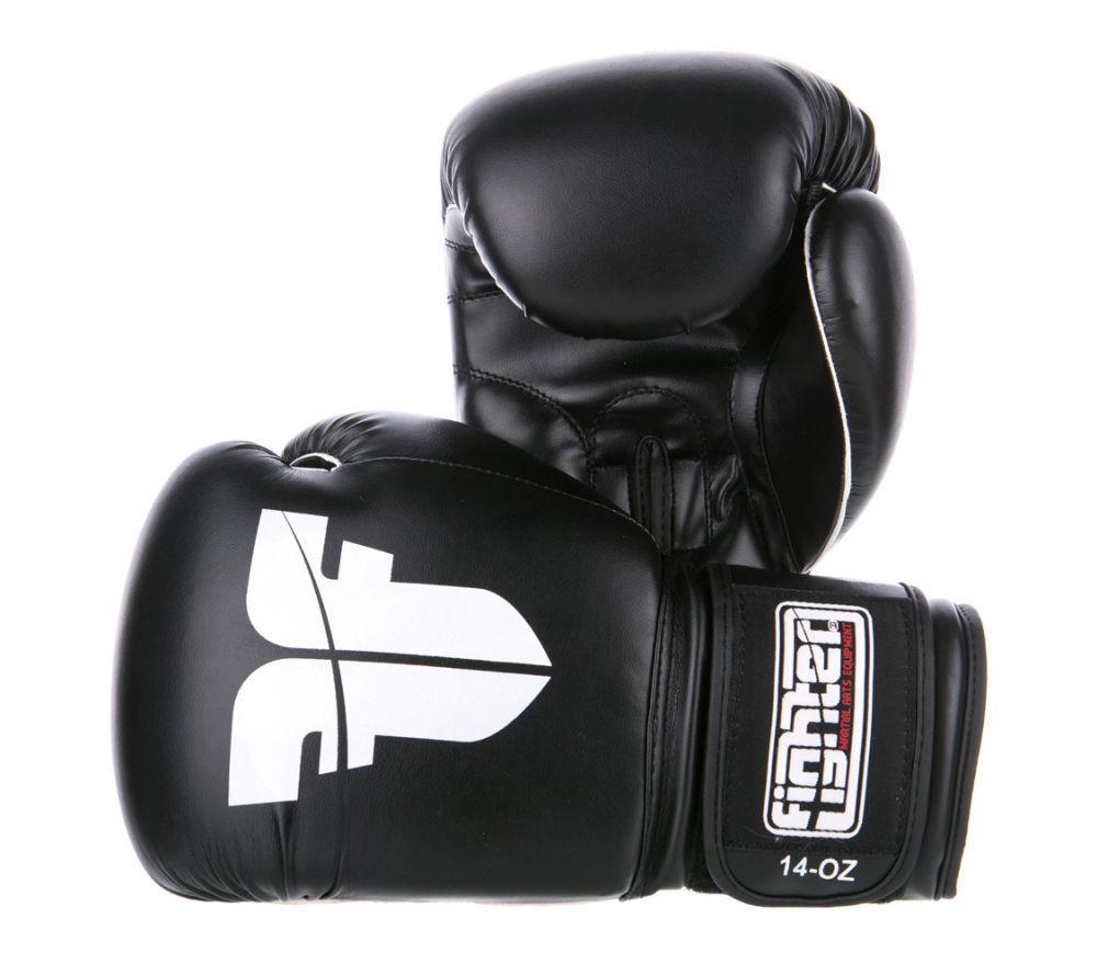 FIGHTER Black Synthetic-Leather IMF MUAY THAI Boxing Gloves