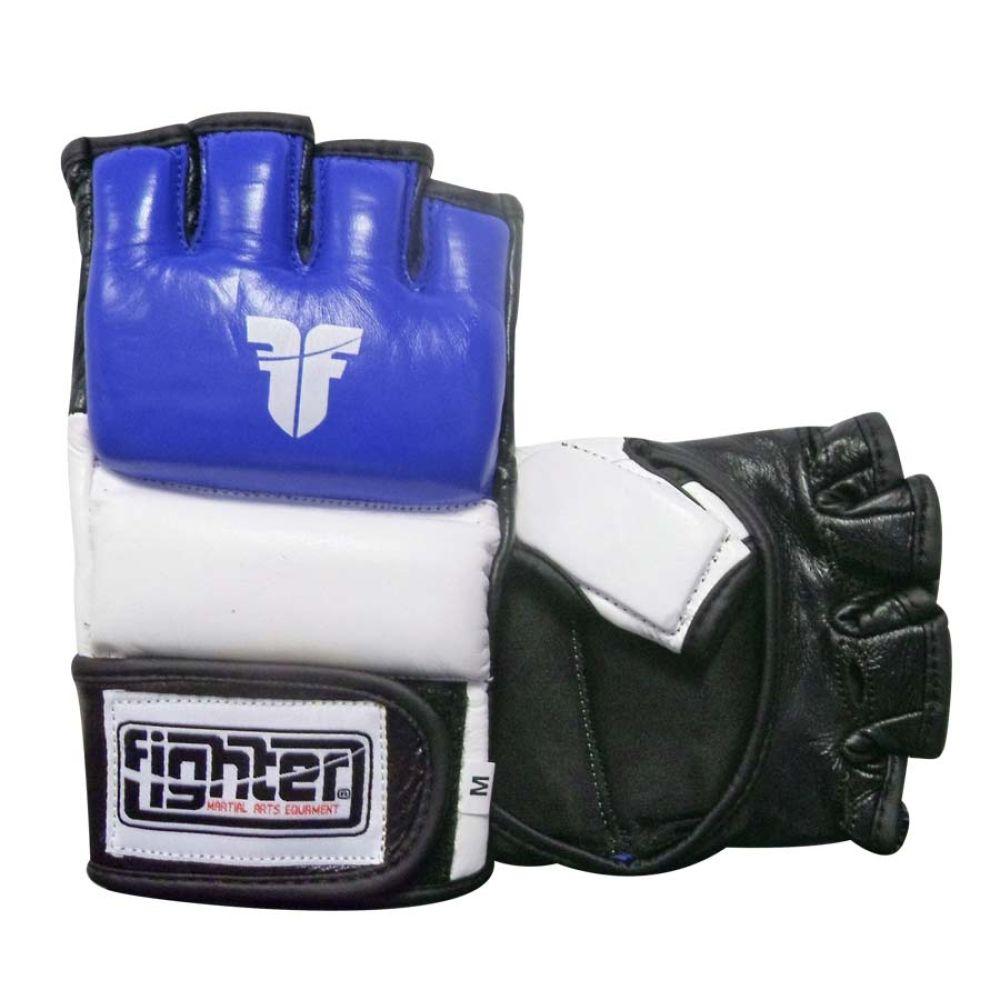 Fighter Amateur ISKA APPROVED Blue/White/Black Leather MMA Gloves
