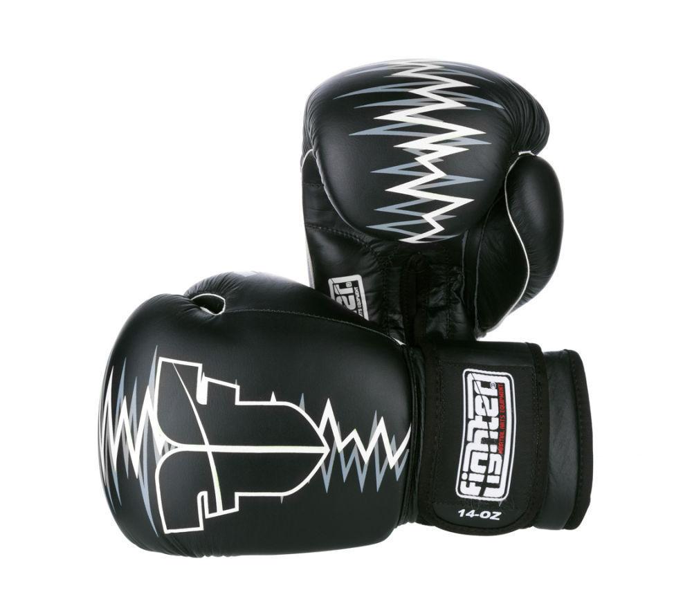 FIGHTER Black/White/Gray Heartbeat Leather Boxing Gloves