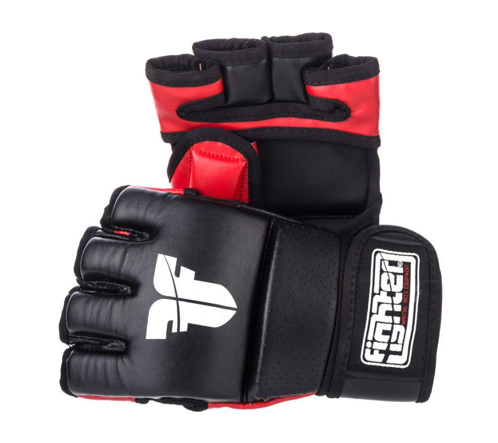 Fighter Black/Red Synthetic Leather MMA Gloves