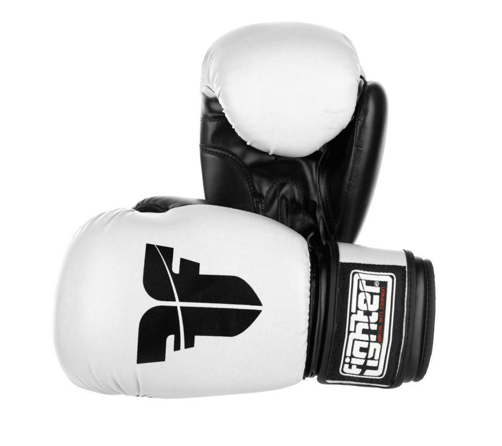 Fighter Synthetic Leather PU Basic White/Black 6-12oz Boxing Gloves